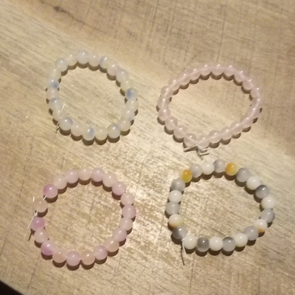 Elegant Pink and White Beaded Bracelet Set